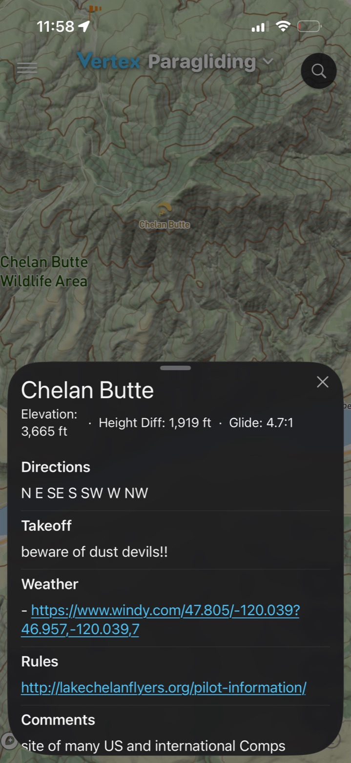 The Chelan Butte flying site with its elevation, directions, takeoff notes and rules