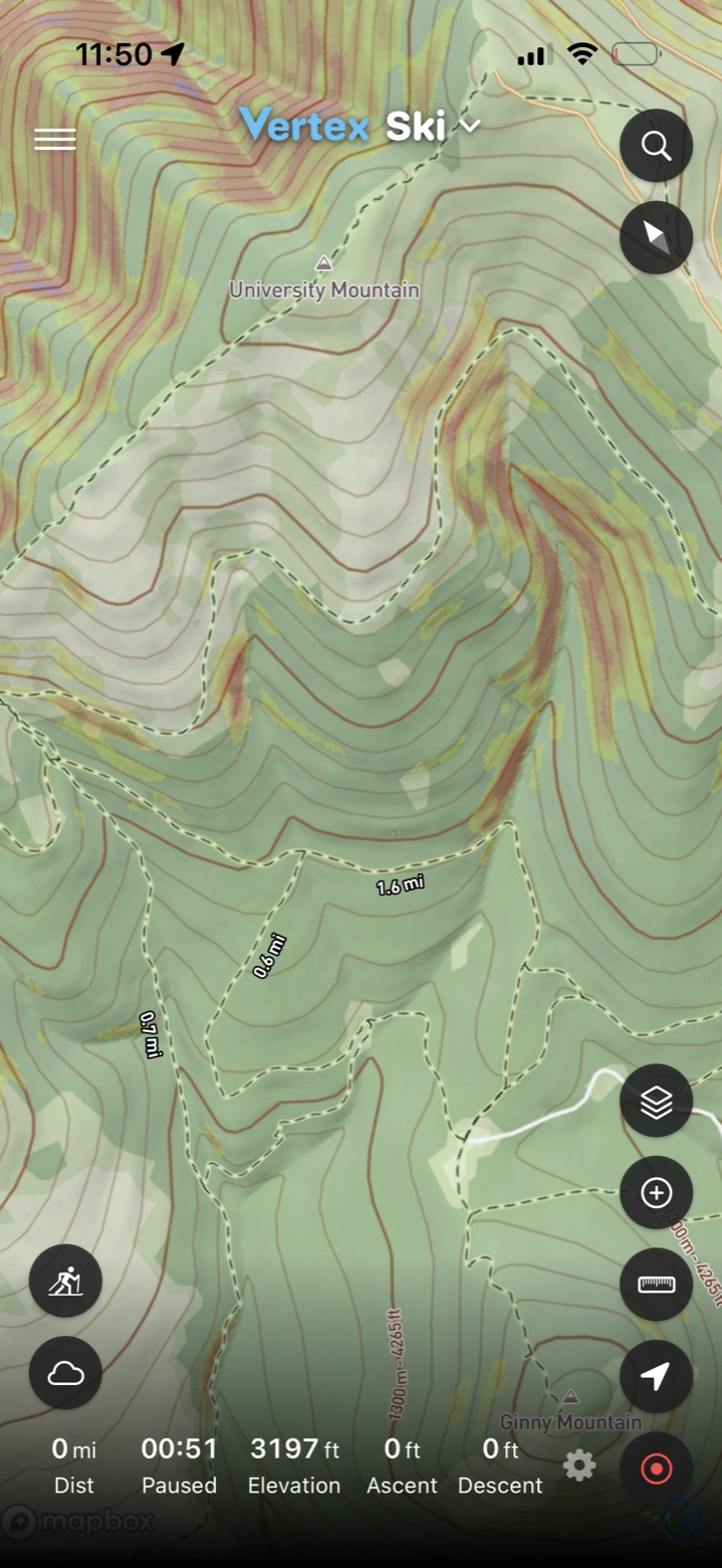 Recording a tour, with distance, elevation, ascent and descent along the bottom